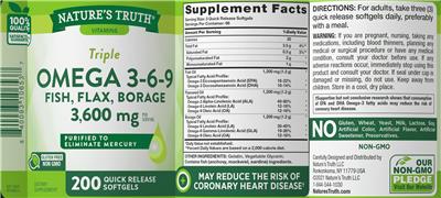 Triple Omega 3-6-9 3,600 mg label