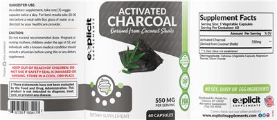 Activated Charcoal 550 mg label