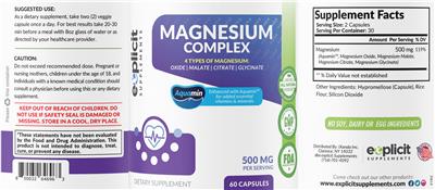 Magnesium Complex 500 mg label