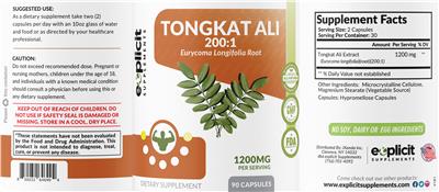 Tongkat Ali 200:1 1200 mg label