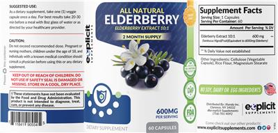 Elderberry 600 mg label