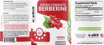 Extra Strength Berberine 1200 mg label