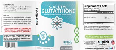 S-Acetyl Glutathione 300 mg label