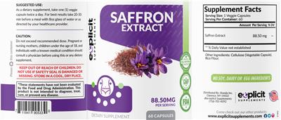 Saffron Extract 88.50 mg label