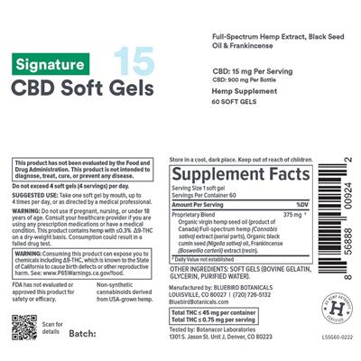 Signature CBD Soft Gels 15 mg label