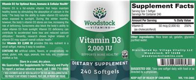 Vitamin D3 2,000 IU label