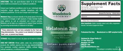 Melatonin 3 mg Peppermint Flavor label