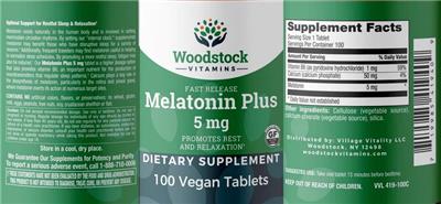 Melatonin Plus 5 mg label