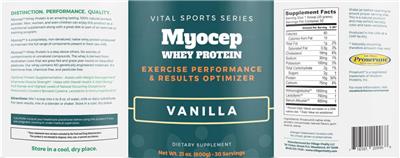 Myocep Whey Protein Vanilla label