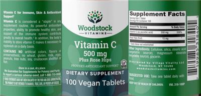 Vitamin C 500 mg plus Rose Hips label