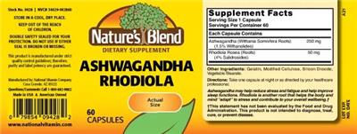 Ashwagandha Rhodiola label