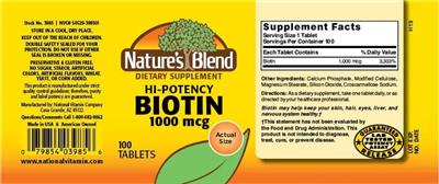 Hi-Potency Biotin 1000 mcg label