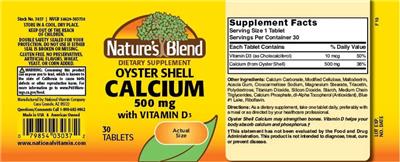 Oyster Shell Calcium 500 mg label