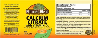 Calcium Citrate with Vitamin D3 label