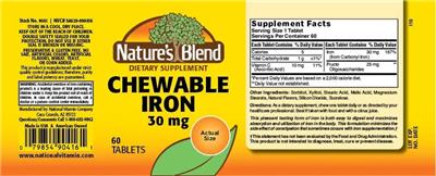 Chewable Iron 30 mg label
