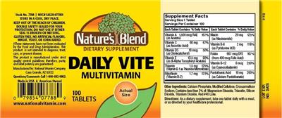 Daily Vite Multivitamin label