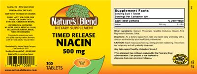 Niacin 500 mg Timed Release label