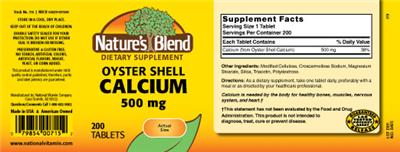 Oyster Shell Calcium 500 mg label