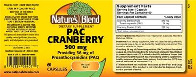 PAC Crandberry 500 mg label