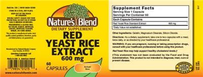 Red Yeast Rice Extract 600 mg label