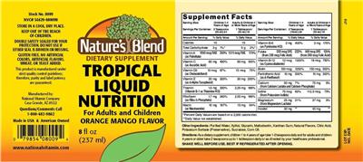 Tropical Liquid Nutrition Orange Mango Flavor label