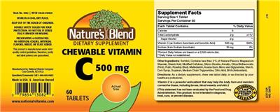 Chewable Vitamin C 500 mg label