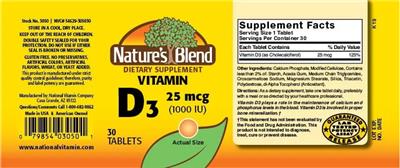 Vitamin D3 25 mcg (1000 IU) label