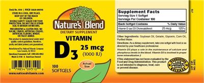 Vitamin D3 25 mcg (1000 IU) label
