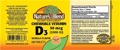 Chewable Vitamin D3 50 mcg (2000 IU) Vanilla Flavor label