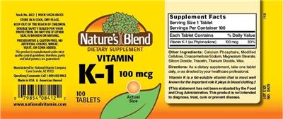 Vitamin K-1 100 mcg label