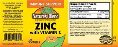 Zinc with Vitamin C label