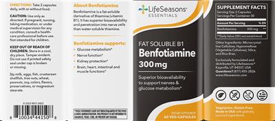 Benfotiamine 300 mg label