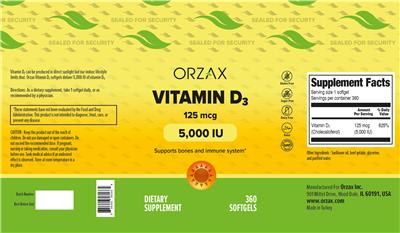 Vitamin D3 125 mcg 5,000 IU label