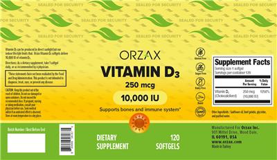 Vitamin D3 250 mcg 10,000 IU label
