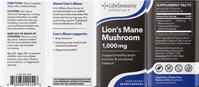 Lion's Mane Mushroom 1000 mg label