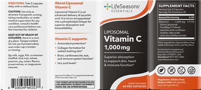 Liposomal Vitamin C 1,000 mg label