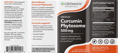 Meriva Curcumin Phytosome 500 mg label