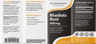 Rhodiola Root 600 mg label