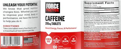 Caffeine Tablets 200 mg label
