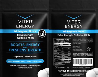 Viter Energy Extra Strength Caffeine Mints Wintergreen Flavor label