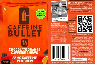 Chocolate Orange Caffeine Chews 85 mg label