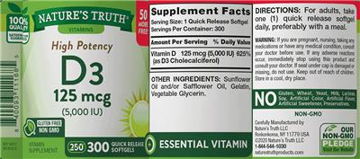 High Potency D3 125 mcg (5,000 IU) label