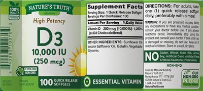 High Potency D3 10,000 IU (250 mcg) label
