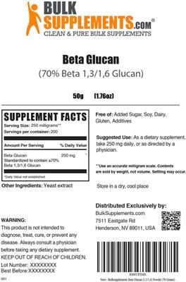 Beta Glucan (70% Beta 1,3/1,6 Glucan) label