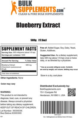 Blueberry Extract label
