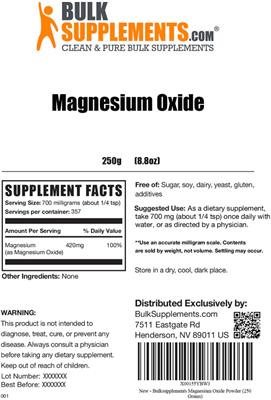 Magnesium Oxide label