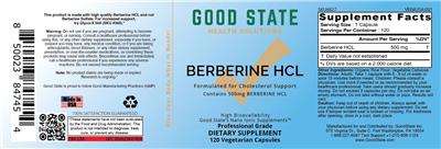 Berberine HCL 500 mg label