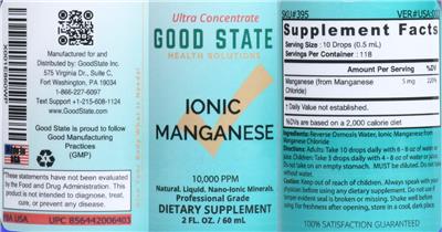 Ionic Manganese 10,000 PPM label