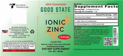 Ionic Zinc 30,000 PPM label