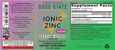 Ionic Zinc 30,000 PPM label
